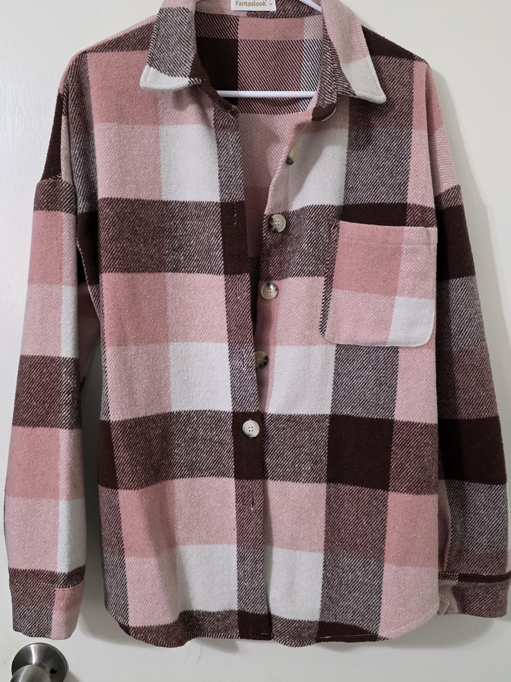 Women's Pink Plaid Button-Up Shacket